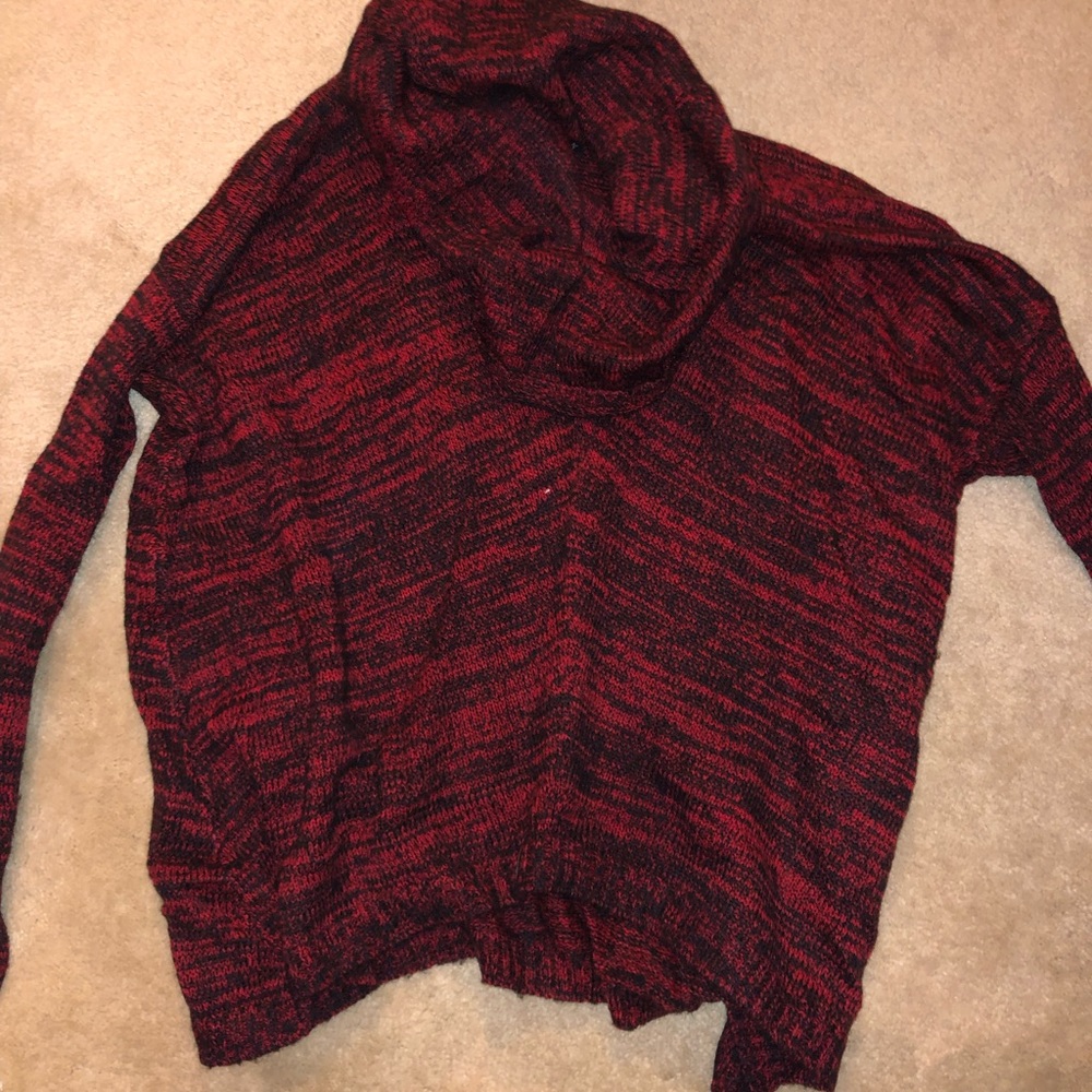 Express mock neck sweater (red and black)